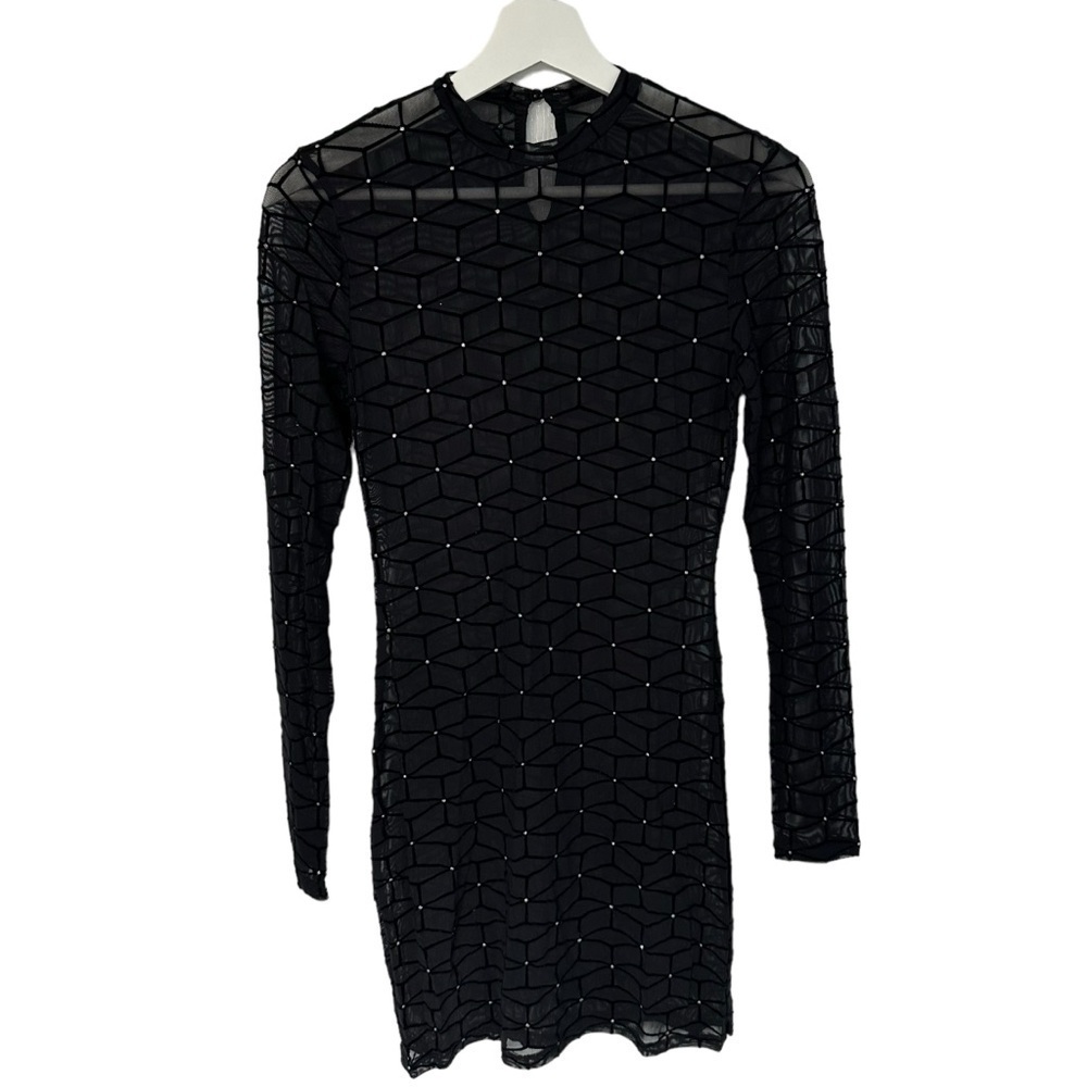 NWOT SHEIN SXY MOCK NECK GLITTER  DOT GEO MESH DRESS SHEER BLACK SIZE SMALL - Picture 12 of 12
